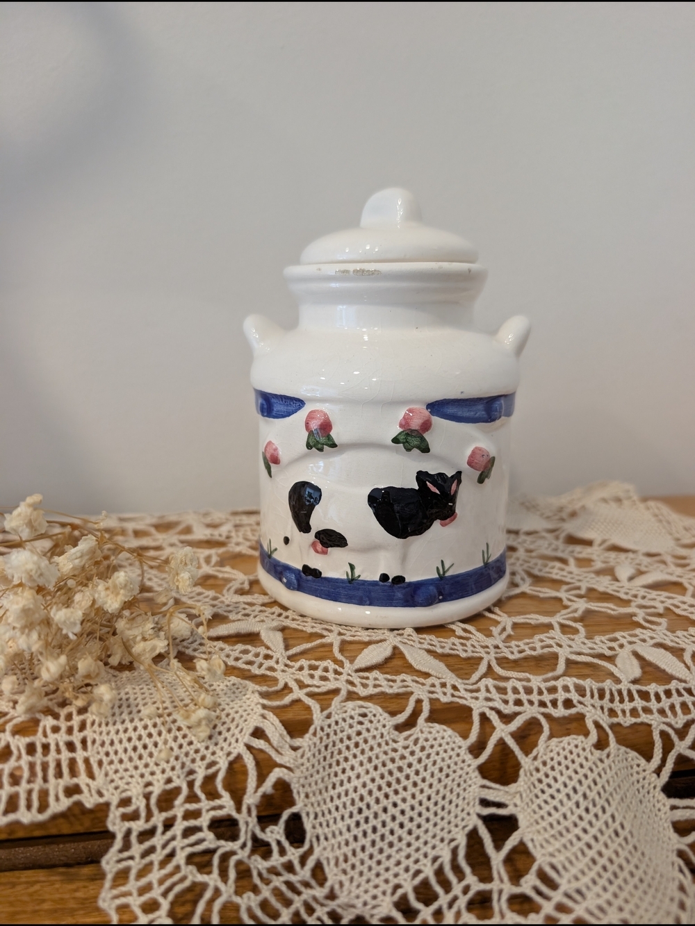 Vintage Hand‑Painted Cow Milk Jug – Country Kitchen Decor